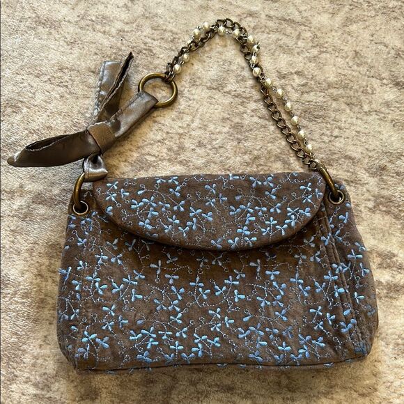 Gap velvet Embroidered Brown and Blue Women's Bag - Picture 3 of 8